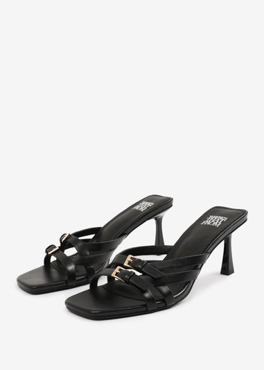 Where's That From Black PU Ariela Wide-Fit Cross-Over-Buckle Details Strap Heel