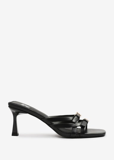 Where's That From Black PU Ariela Wide-Fit Cross-Over-Buckle Details Strap Heel