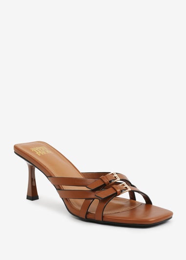 Where's That From Tan PU Ariela Wide-Fit Cross-Over-Buckle Details Strap Heel