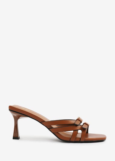 Where's That From Tan PU Ariela Wide-Fit Cross-Over-Buckle Details Strap Heel