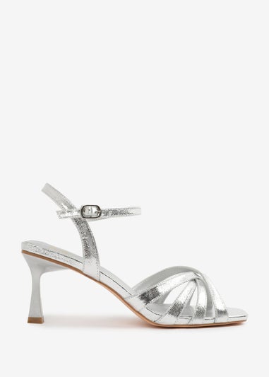 Where's That From Silver PU Torigh Wide-Fit Cross-Over Multi-Strap-Adjustable Buckle Heel