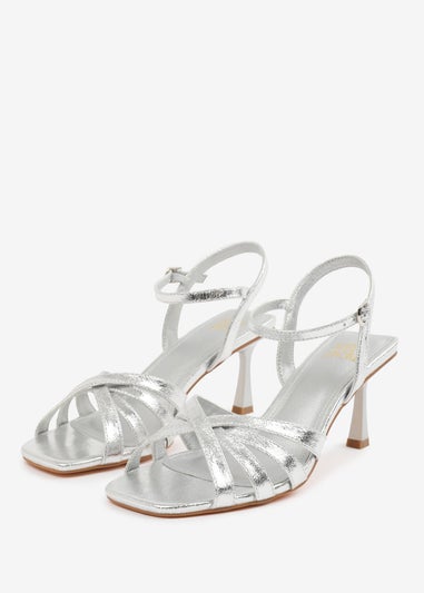 Where's That From Silver PU Torigh Wide-Fit Cross-Over Multi-Strap-Adjustable Buckle Heel