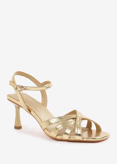 Where's That From Gold PU Torigh Wide-Fit Cross-Over Multi-Strap-Adjustable Buckle Heel