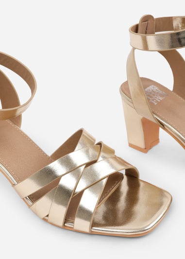 Where's That From Gold PU Caity Wide-Fit Triple Link-Chain Detail Sandals