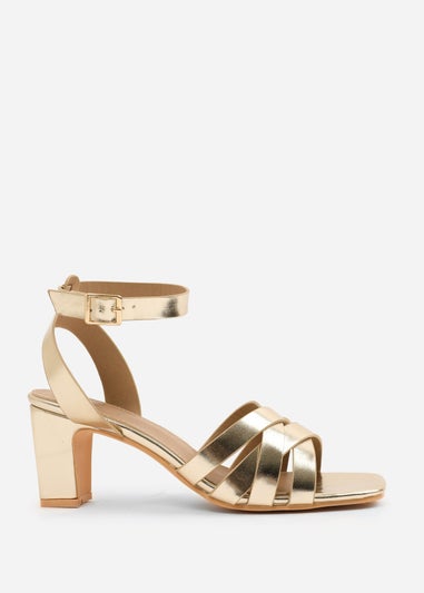 Where's That From Gold PU Caity Wide-Fit Triple Link-Chain Detail Sandals