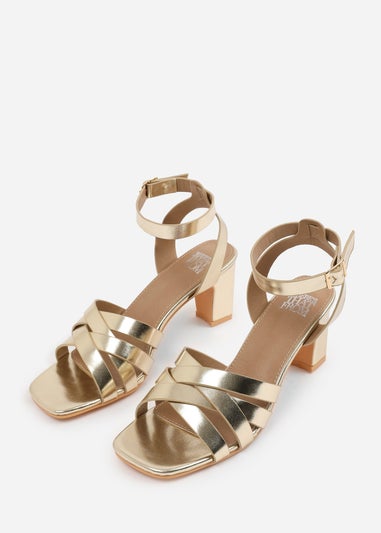 Where's That From Gold PU Caity Wide-Fit Triple Link-Chain Detail Sandals
