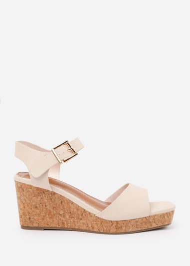 Where's That From Cream PU Giselle Wide-Fit Wedge Sandals With Buckle-Ankle-Strap