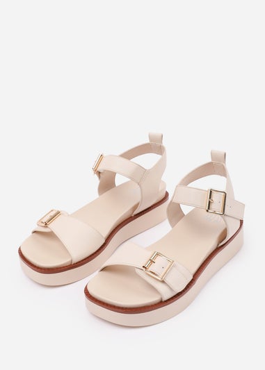 Where's That From Cream PU Isabel Double-Buckle-Strap Platform Sandals