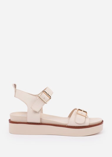 Where's That From Cream PU Isabel Double-Buckle-Strap Platform Sandals