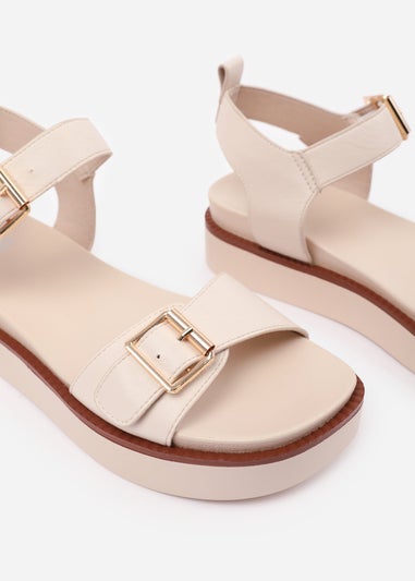 Where's That From Cream PU Isabel Double-Buckle-Strap Platform Sandals