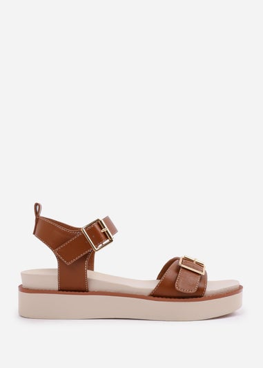 Where's That From Tan PU Isabel Double-Buckle-Strap Platform Sandals