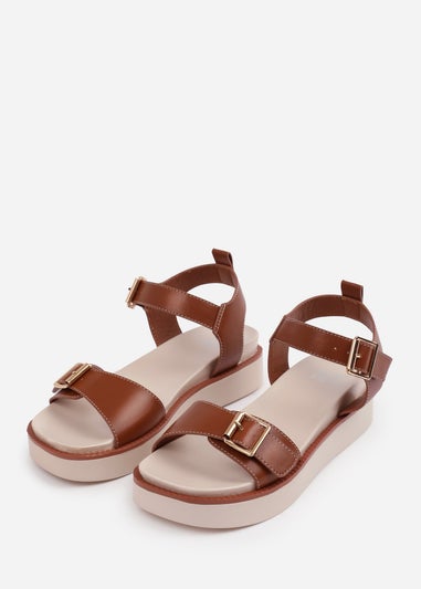 Where's That From Tan PU Isabel Double-Buckle-Strap Platform Sandals