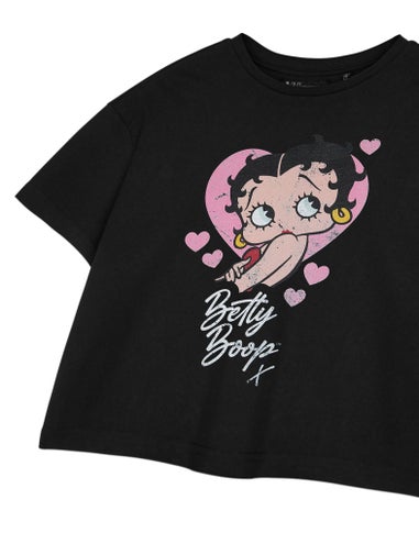 Betty Boop Heart Black Cropped Short Sleeved T-Shirt