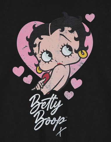 Betty Boop Heart Black Cropped Short Sleeved T-Shirt