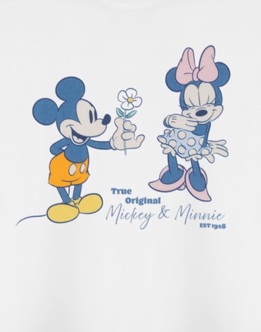 Disney True Original Mickey & Minnie White Cropped Short Sleeved T-Shirt