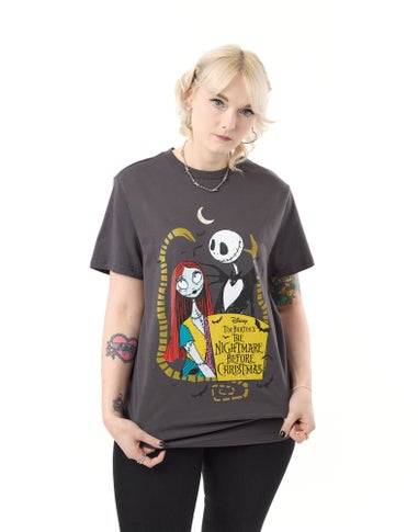 Disney The Nightmare Before Christmas Jack & Sally Charcoal Short Sleeved T-Shirt