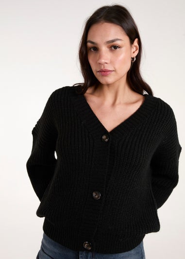 Blue Vanilla Black Button Front Cardigan