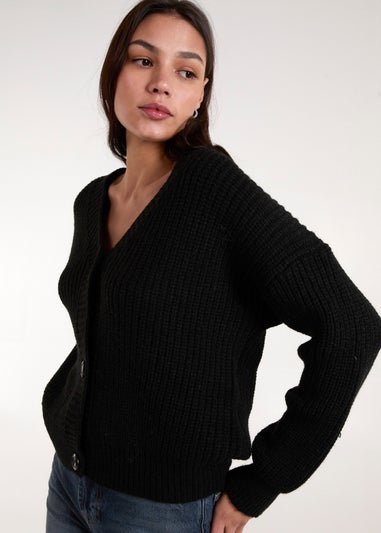 Blue Vanilla Black Button Front Cardigan