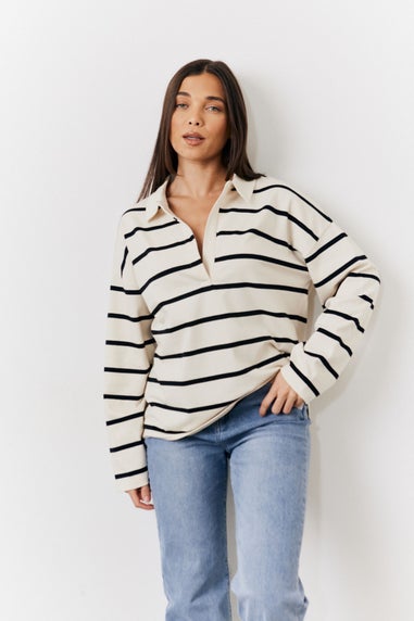 In The Style Multi Stripe Long Sleeve Polo Top