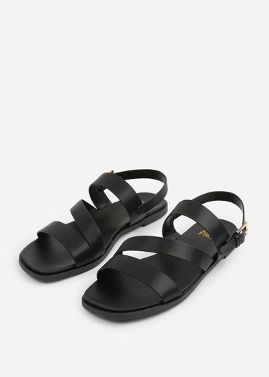 Where's That From Wide Fit Black PU Nessa Flat Sandals