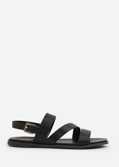 Where's That From Wide Fit Black PU Nessa Flat Sandals