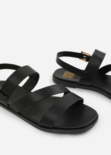 Where's That From Wide Fit Black PU Nessa Flat Sandals