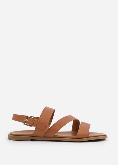 Where's That From Wide Fit Tan PU Nessa Flat Sandals