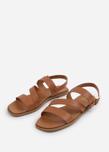 Where's That From Wide Fit Tan PU Nessa Flat Sandals