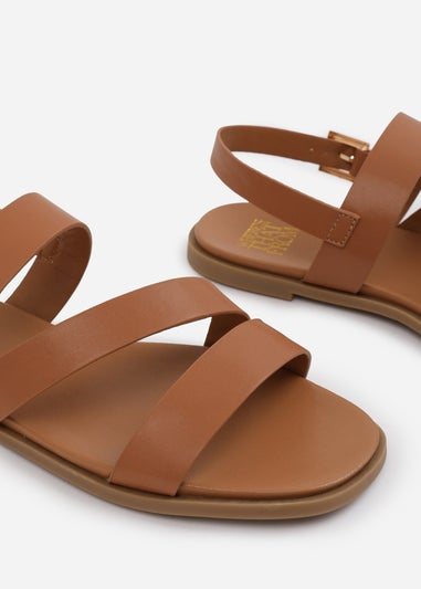 Where's That From Wide Fit Tan PU Nessa Flat Sandals