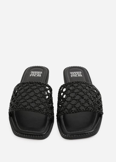 Where's That From Black PU Chelsea Woven Strap Flat Sandals