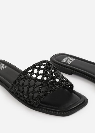 Where's That From Black PU Chelsea Woven Strap Flat Sandals