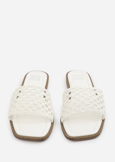 Where's That From White PU Chelsea Woven Strap Flat Sandals