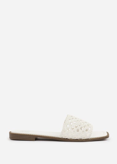 Where's That From White PU Chelsea Woven Strap Flat Sandals