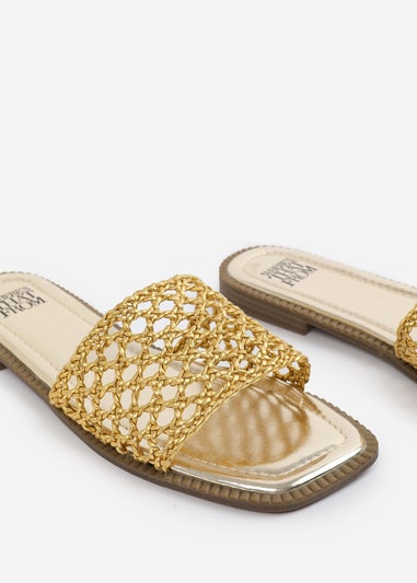 Where's That From Gold Chelsea Woven Strap Flat Sandals