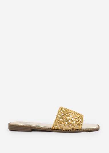 Where's That From Gold Chelsea Woven Strap Flat Sandals