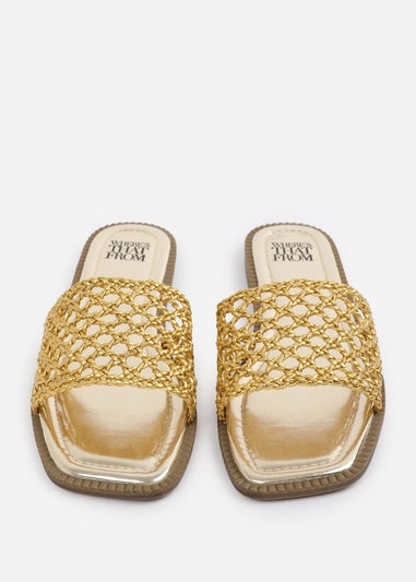 Where's That From Gold Chelsea Woven Strap Flat Sandals