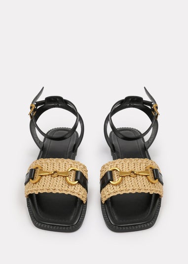 Where's That From Black PU Catelyn Straw Detail Strap Sandals