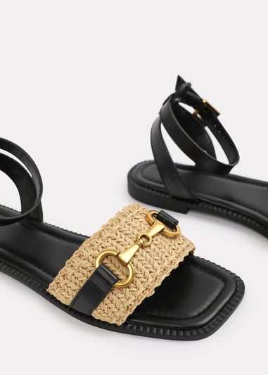 Where's That From Black PU Catelyn Straw Detail Strap Sandals