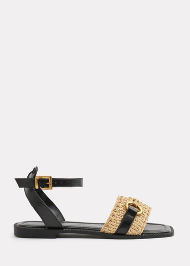 Where's That From Black PU Catelyn Straw Detail Strap Sandals