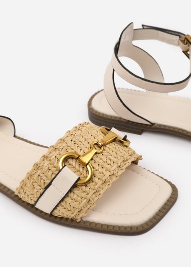 Where's That From Cream PU Catelyn Straw Detail Strap Sandals