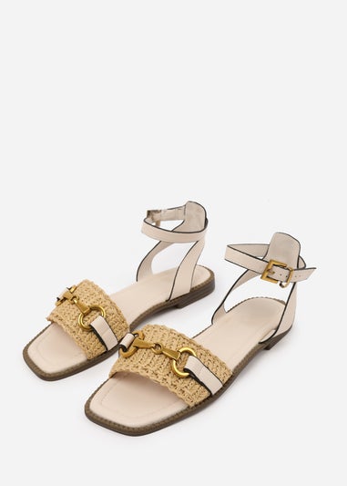 Where's That From Cream PU Catelyn Straw Detail Strap Sandals