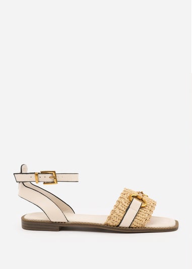 Where's That From Cream PU Catelyn Straw Detail Strap Sandals