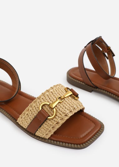 Where's That From Tan PU Catelyn Straw Detail Strap Sandals