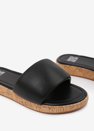 Where's That From Black PU Julia  Flatform Sliders Sandal