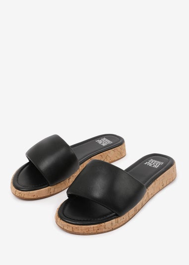 Where's That From Black PU Julia  Flatform Sliders Sandal