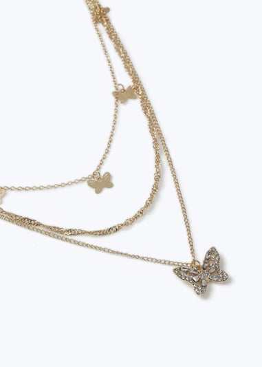 Muse Gold Multirow Butterfly Necklace