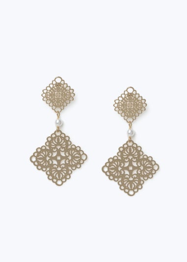 Muse Gold Filigree Pearl Drop Earrings