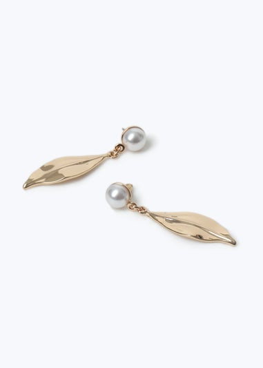 Muse Gold Pearl Leaf Drop Earrings