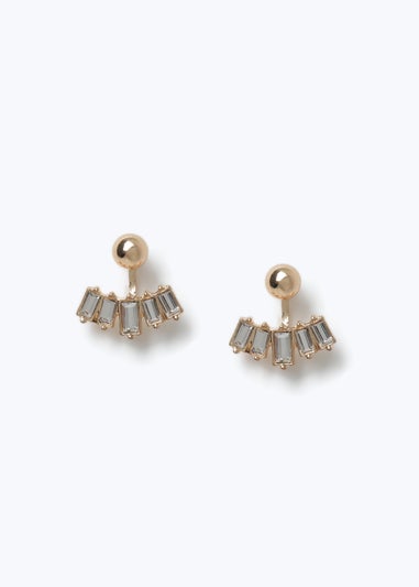 Muse Gold Rhinestone Front & Back Earrings