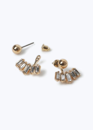 Muse Gold Rhinestone Front & Back Earrings